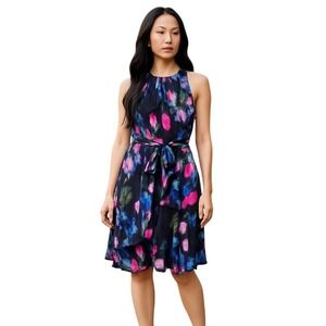 Tahari‎ Arthur Levine Floral Halter Ruffle Tiered Party Cocktail Dress 14 Nwot
